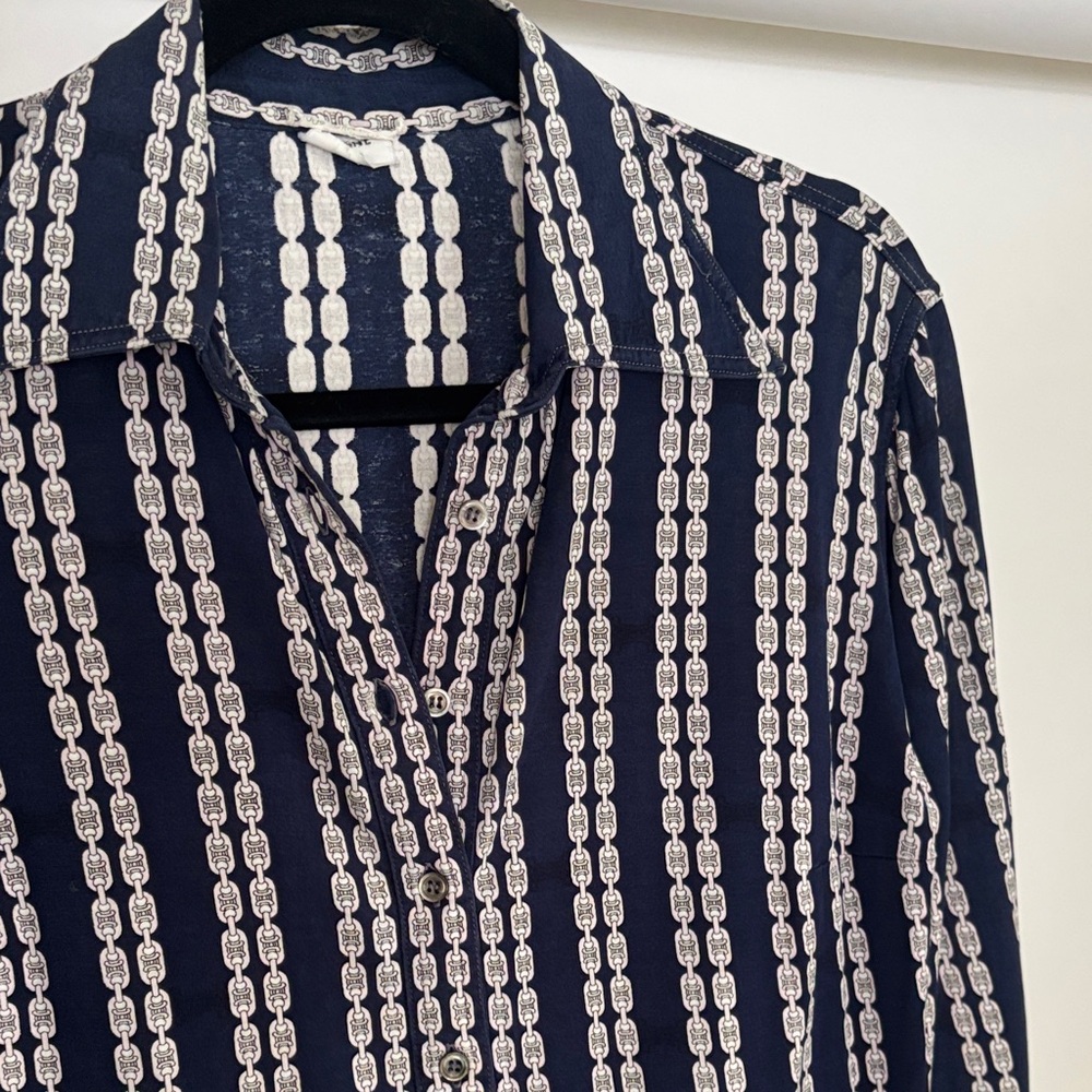 Celine Navy and White Button Down Shirt